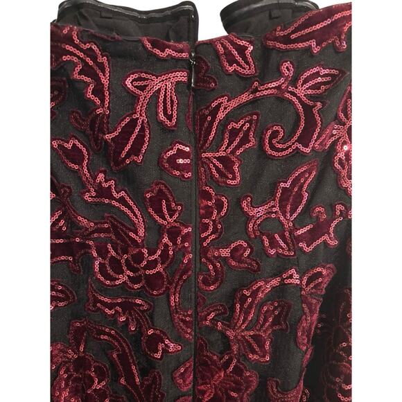 Dress the Population Burgundy Sequin Floral Strapless Gown – Size XS - Picture 11 of 14